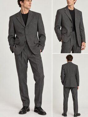 Vintage Prada Men’s Gray Wool Suit Made in Italy IT 52 Altered EUC